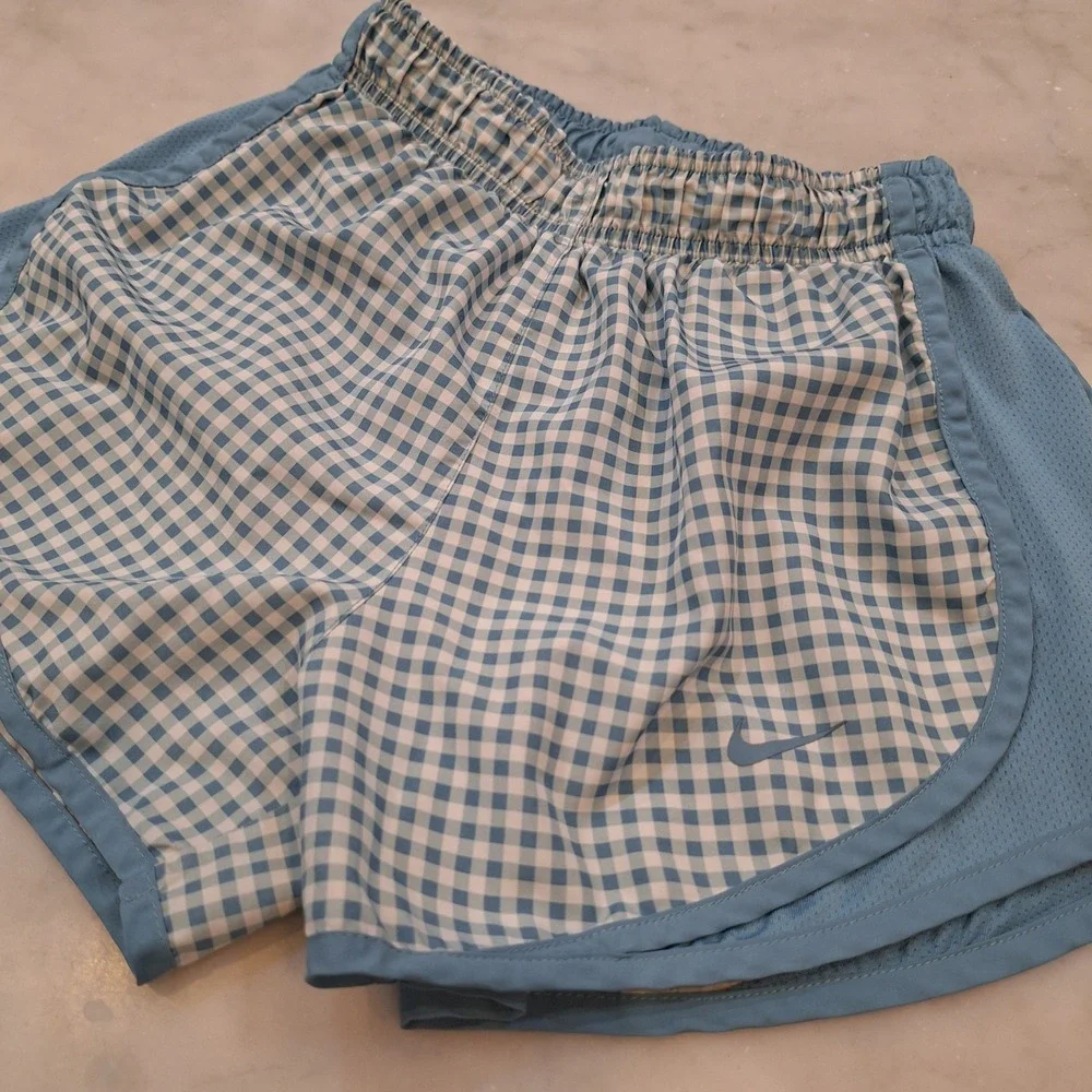 Nike Running Shorts Women XS Blue Gingham Dri-FIT Mesh Athletic Training Workout